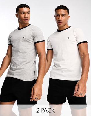 French Connection 2 pack ringer t-shirt in white navy & light gray navy-Multi