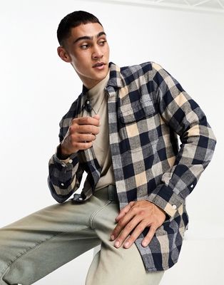 French Connection 2-pocket check flannel overshirt in camel-Neutral