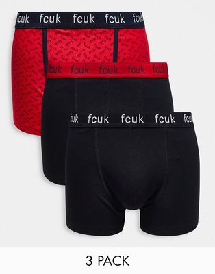French Connection 3 pack boxers in black and red print
