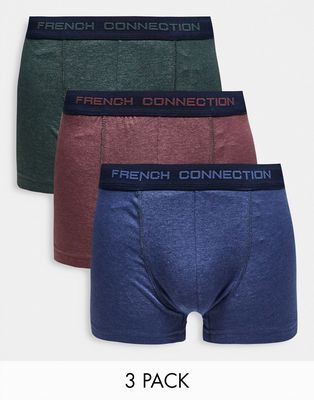 French Connection 3 pack boxers in black blue and burgundy