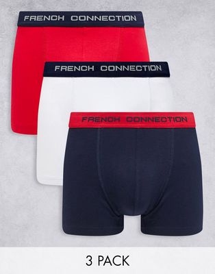 French Connection 3 pack boxers in red white and navy