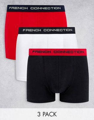 French Connection 3 pack boxers with contrast waistband in red multi