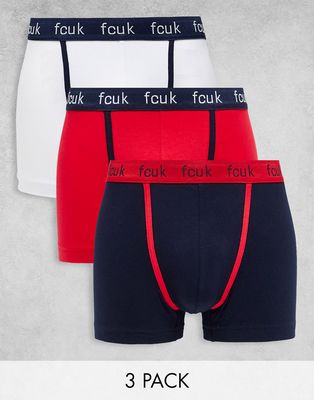 French Connection 3 pack contrast stitching boxers in black white and red