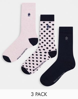 French Connection 3 pack socks in light pink all over print