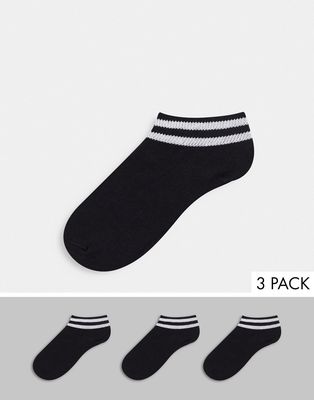 French connection 3-pack striped ankle socks in black and white