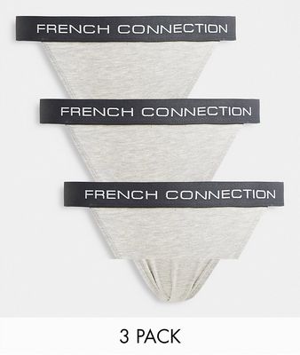 French Connection 3 pack tanga briefs in ink and gray melange