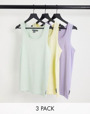 French Connection 3-pack tank tops in sky blue, pink & white-Multi