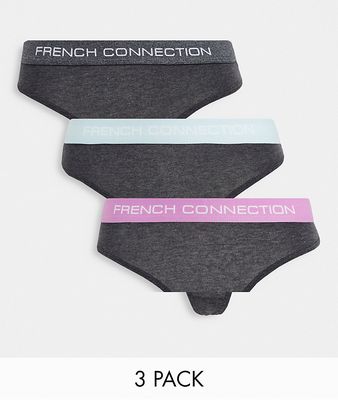 French Connection 3 pack thongs in charcoal heather - part of a set-Gray