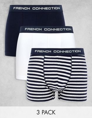 French Connection 3 pack trunks in navy/gray stripe