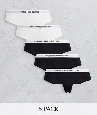 French Connection 5 pack thongs in black and white