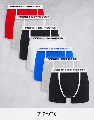 French Connection 7 pack boxers in black white blue red and gray