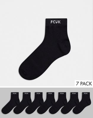 French Connection 7 pack trainer socks in black