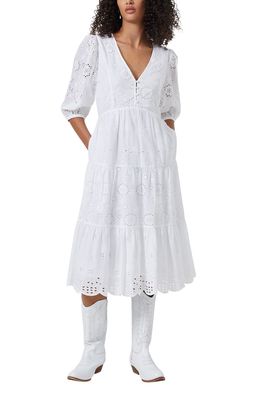 French Connection Abana Broderie Anglaise Organic Cotton Dress in Linen White