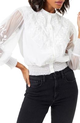French Connection Abra Embroidered Frill Mesh Shirt in Summer White
