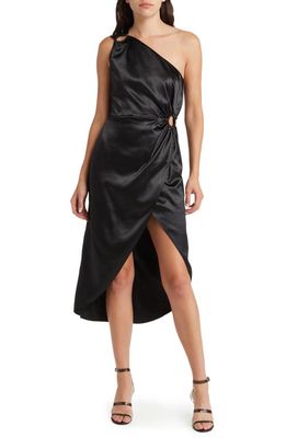 French Connection Adaline One-Shoulder Satin Dress in Blackout