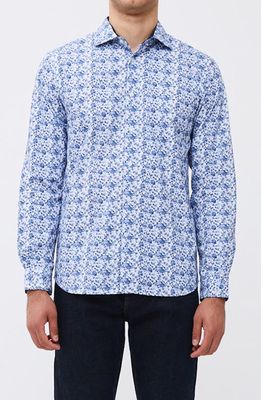 French Connection Allover Print Button-Up Shirt in Blue Combo 