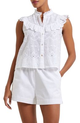 French Connection Appelonga Broderie Anglaise Frill Blouse in 10-Linen White