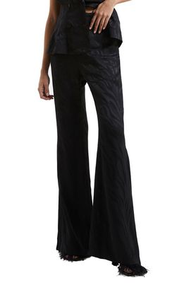 French Connection Ara Stripe Flare Satin Pants in Blackout