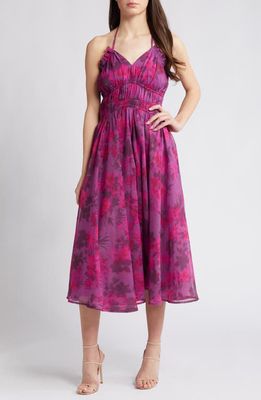 French Connection Arla Hallie Shirred Midi Sundress in Meadow Mau