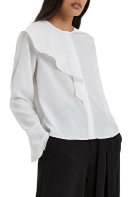 French Connection Asymmetric Ruffle Crepe Blouse in Winter White