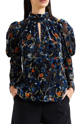 French Connection Avery Paisley Velvet Burnout Top in Blackout