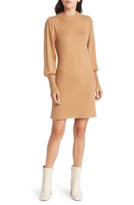 French Connection Babysoft Balloon Sleeve Sweater Dress in 20-Camel Mel