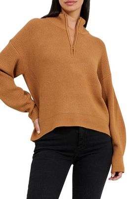 French Connection Babysoft Blouson Sleeve Half Zip Sweater in Tobacco Brown