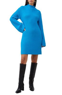 French Connection Babysoft Long Sleeve Rib Sweater Dress in Blue Jewel