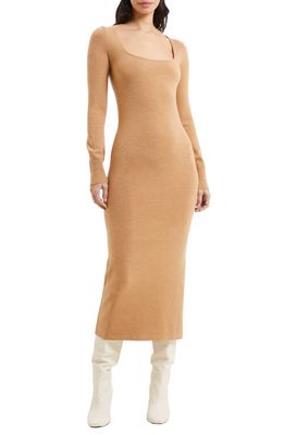 French Connection Babysoft Square Neck Long Sleeve Midi Dress in Camel
