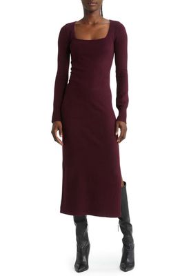 French Connection Babysoft Square Neck Long Sleeve Midi Dress in Evening Wine