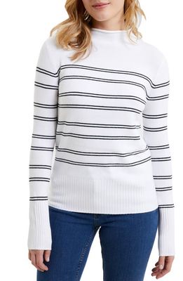 French Connection Babysoft Stripe Funnel Neck Sweater in White/Blac