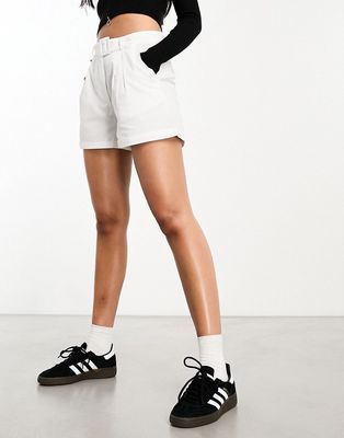 French Connection belted linen shorts in white