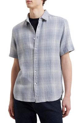 French Connection Berrow Plaid Short Sleeve Dobby Button-Up Shirt in Linen White