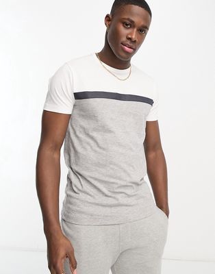 French Connection block stripe T-shirt in light gray