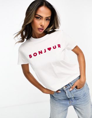 French Connection bonjour t-shirt in white