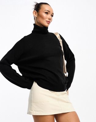 French Connection center seam oversized turtle neck sweater in black