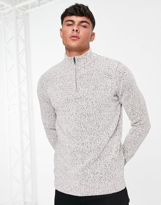 French Connection chenille half zip sweater in light gray