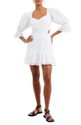 French Connection Cilla Eyelet Embroidered Cutout Cotton Dress in 10-Summer White