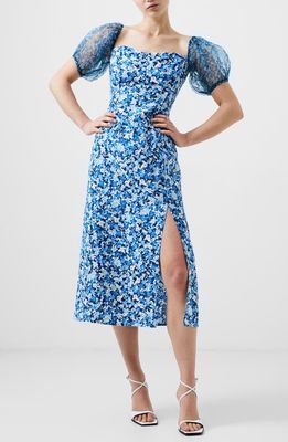 French Connection Clara Floral Puff Sleeve Midi Dress in Midnight B
