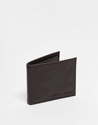 French Connection classic leather bi-fold metal bar wallet in brown