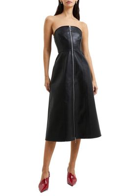 French Connection Claudia Faux Leather Zip Front Strapless Dress in Blackout