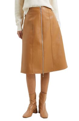 French Connection Claudia Zip Faux Leather A-Line Skirt in Tobacco Brown