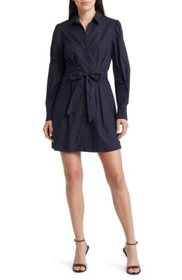 French Connection Conscious Rhodes Tie Waist Long Sleeve Shirtdress in Marine