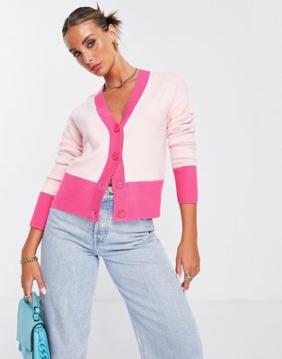 French Connection contrasting pink and red relaxed cardigan