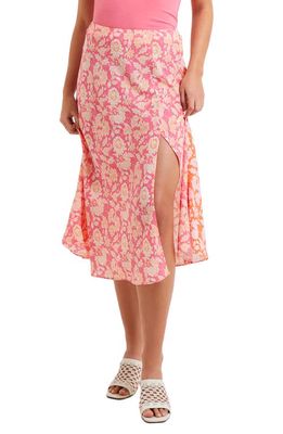 French Connection Cosette Verona Floral Midi Skirt in Rose/Mandarin Orange
