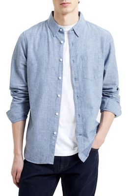 French Connection Cotton & Linen Chambray Button-Up Shirt in Blue