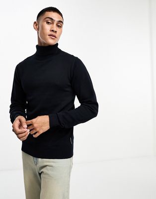 French Connection cotton roll neck sweater in navy