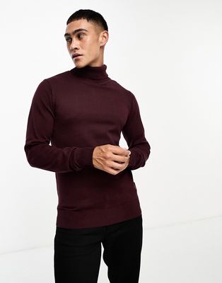 French Connection cotton turtle neck sweater in burgundy-Red