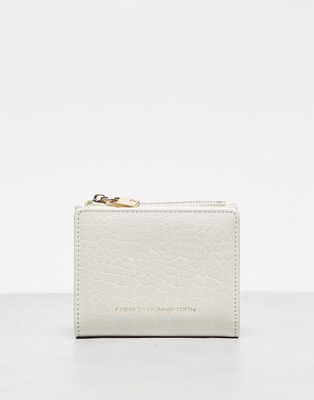 French Connection Crocs embossed wallet in cream-White
