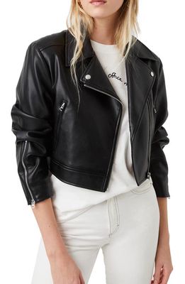 French Connection Crolenda Faux Leather Crop Biker Jacket in Black